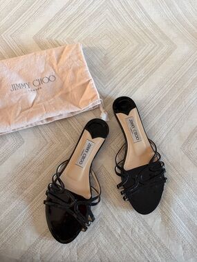 Jimmy Choo Black Patent Strappy Slide Flats – Size 37